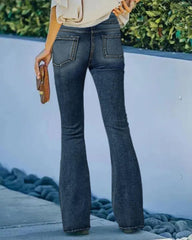 Classic Button Front Low Waist Flare Jeans