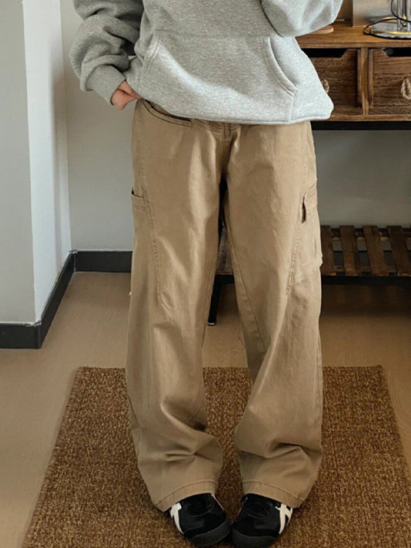Khakifarbene Vintage-Cargohose mit Taschen