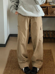 Khakifarbene Vintage-Cargohose mit Taschen