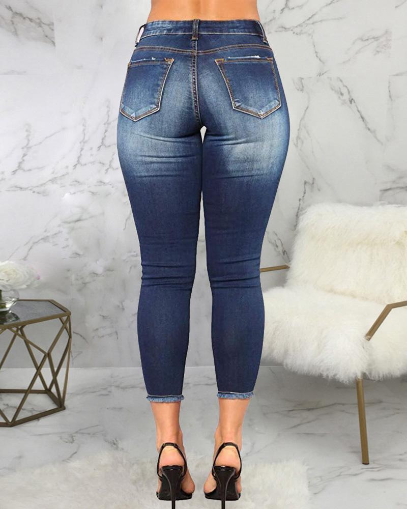 Distressed Mid Waist Cropped Jeans