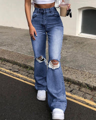 Ripped High Waist Flare Jeans