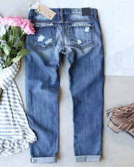 Ripped Plaid &amp; Leopard Patch Insert Mid Waist Straight Leg Jeans