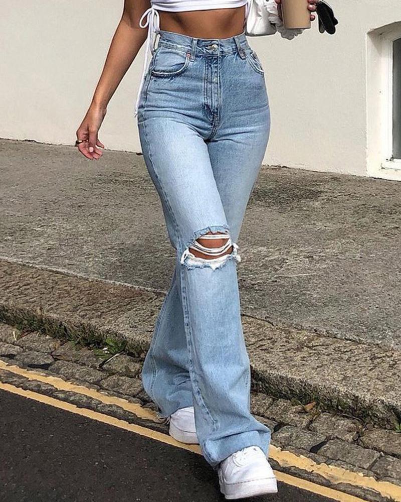 Ripped High Waist Flare Jeans