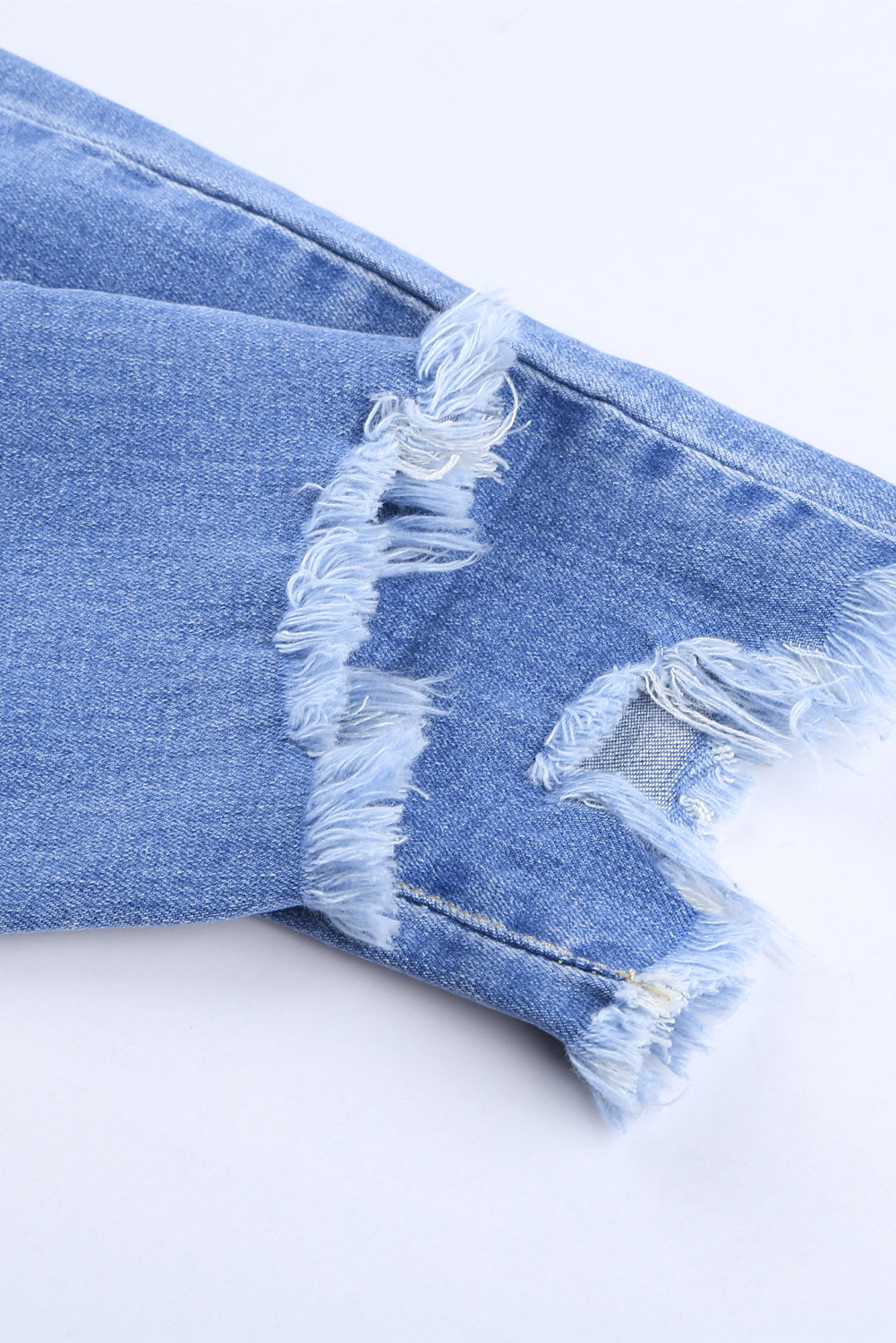 Sky Blue High Rise Button Front Frayed Ankle Skinny Jeans