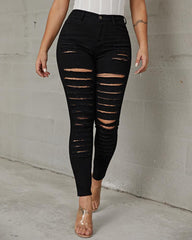 Plus High Waist Ladder Distressed Skinny Jeans