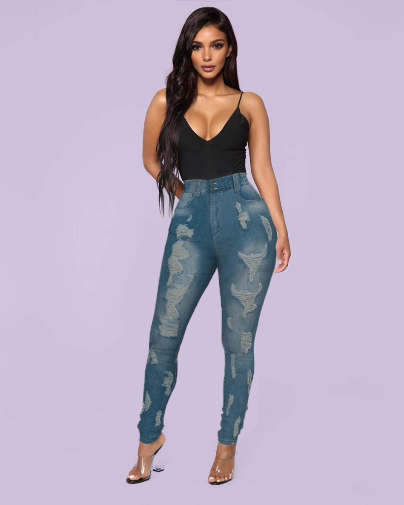 Extreme Distressed High Waist Skinny Jeans