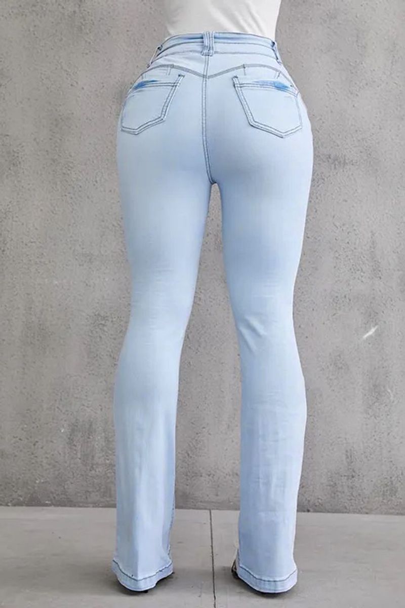 Button Front Butt Lifting Flare Jeans