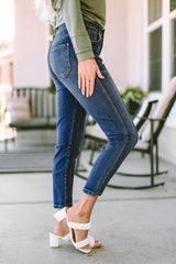 Blaue Skinny Fit Jeans mit hoher Taille und Nähten