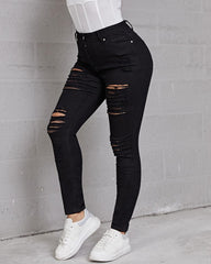 Hollow Out Distressed Skinny Jeans