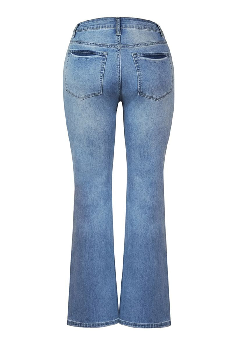 Button Fly Stone Wash Flare Jeans