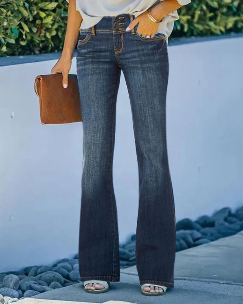 Classic Button Front Low Waist Flare Jeans