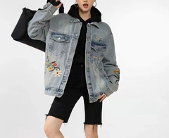 Frayed embroidered women denim jacket