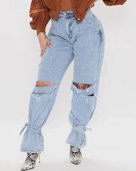 Ripped Ankle Tie Low Waist Jeans