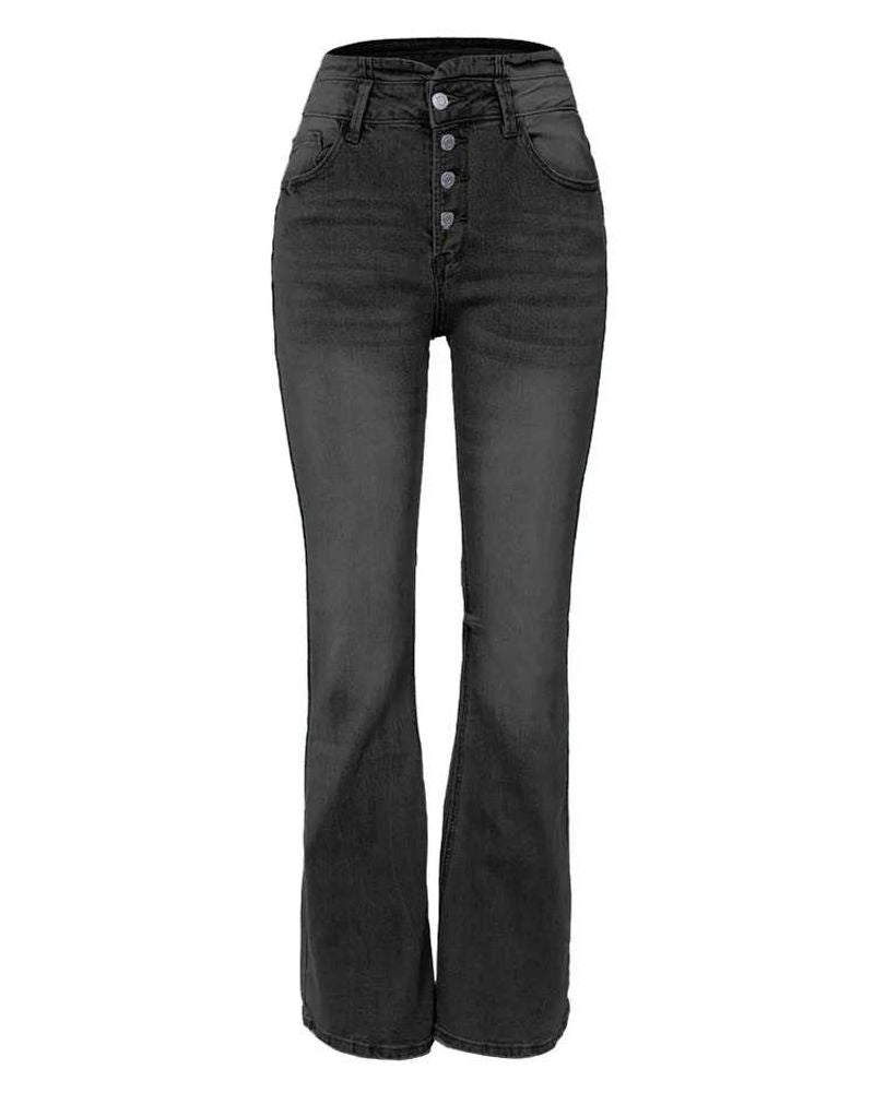 90er Vintage Jeans mit Knopfleiste und hoher Taille und ausgestelltem Bein