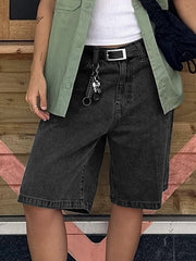 Jeansshorts mit geradem Bein und hoher Taille