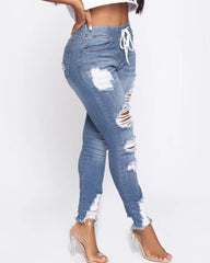 Ripped Distressed Drawstring Skinny Jeans