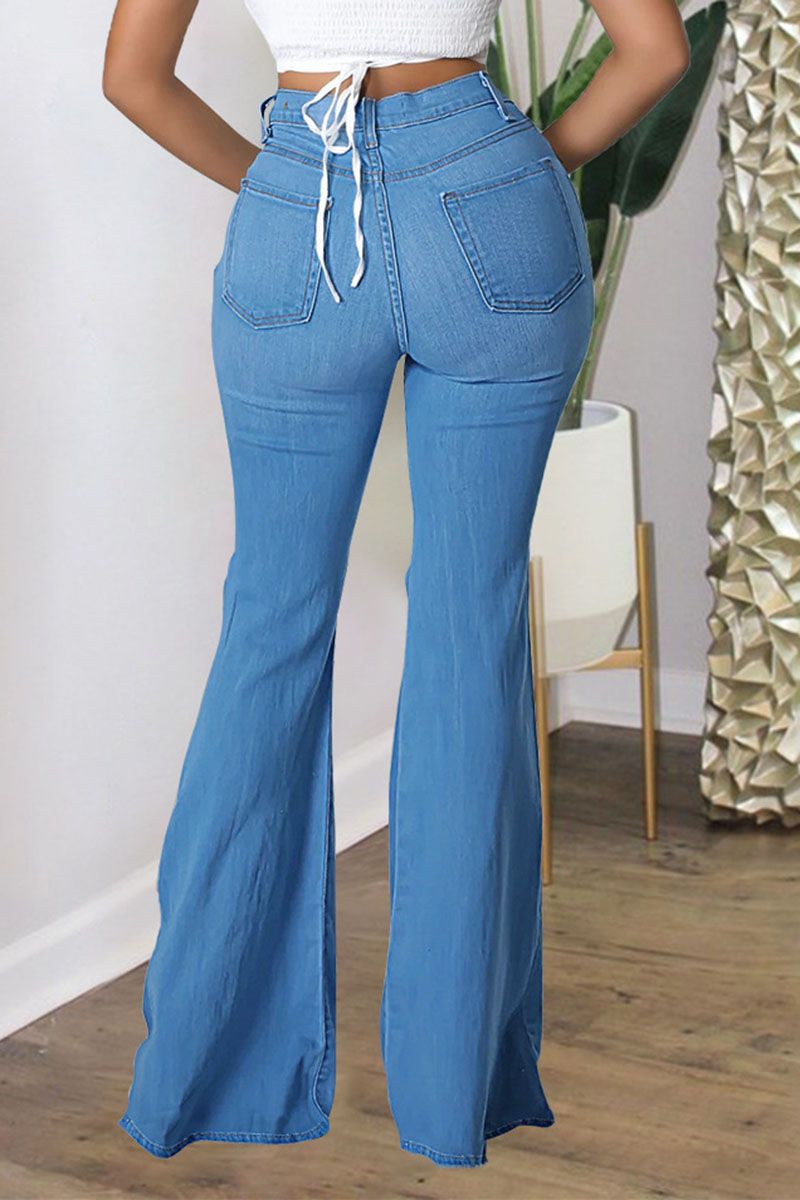 High Waist Ripped Knee Flare Jeans