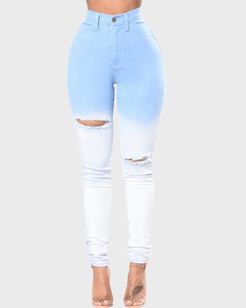 Ombre Cutout High Waist Skinny Jeans