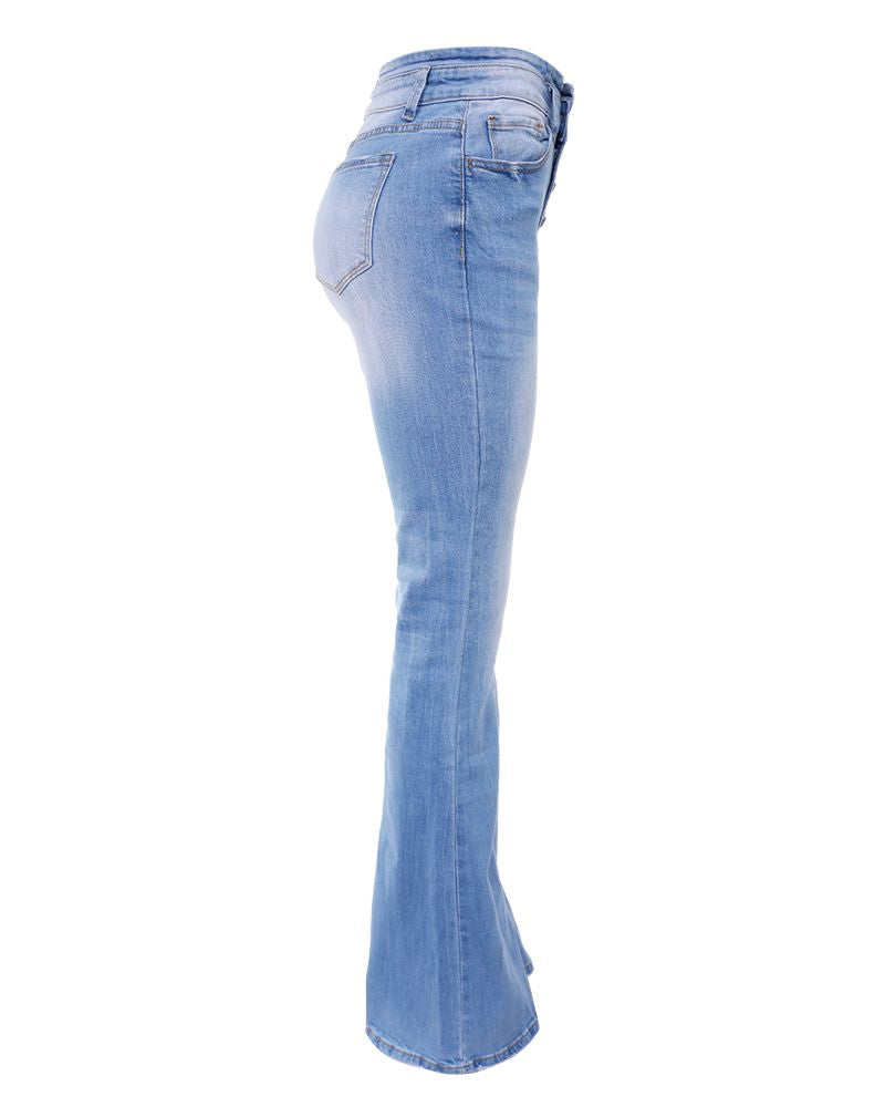 90er Vintage Jeans mit Knopfleiste und hoher Taille und ausgestelltem Bein