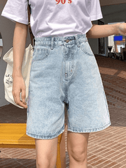 Blaue Retro-Jeansshorts mit hoher Taille und geradem Bein