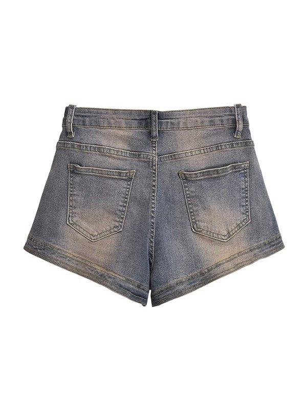 Blaue Vintage Distressed Denim Shorts mit Washed-Effekt