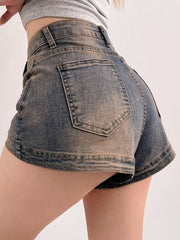 Blaue Vintage Distressed Denim Shorts mit Washed-Effekt