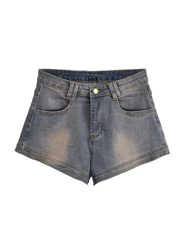 Blaue Vintage Distressed Denim Shorts mit Washed-Effekt