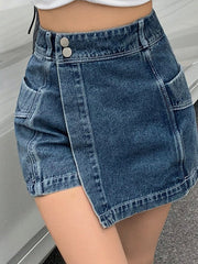 Blaue Vintage-Jeansshorts mit unregelmäßiger hoher Taille