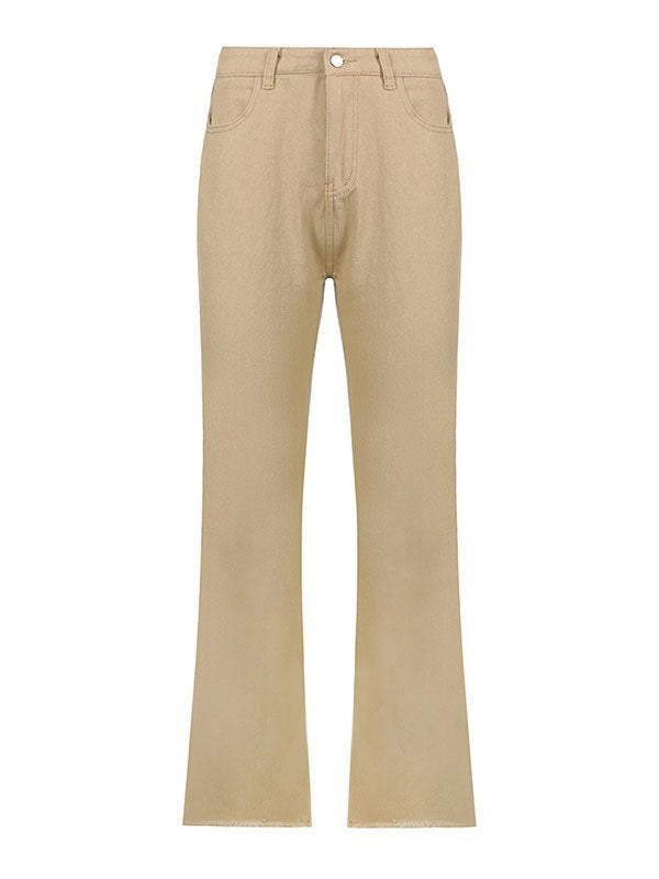 Beige Schlagjeans mit hoher Taille