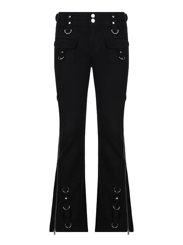 Flare Cargo Jeans mit niedriger Taille und Reißverschluss-Detail