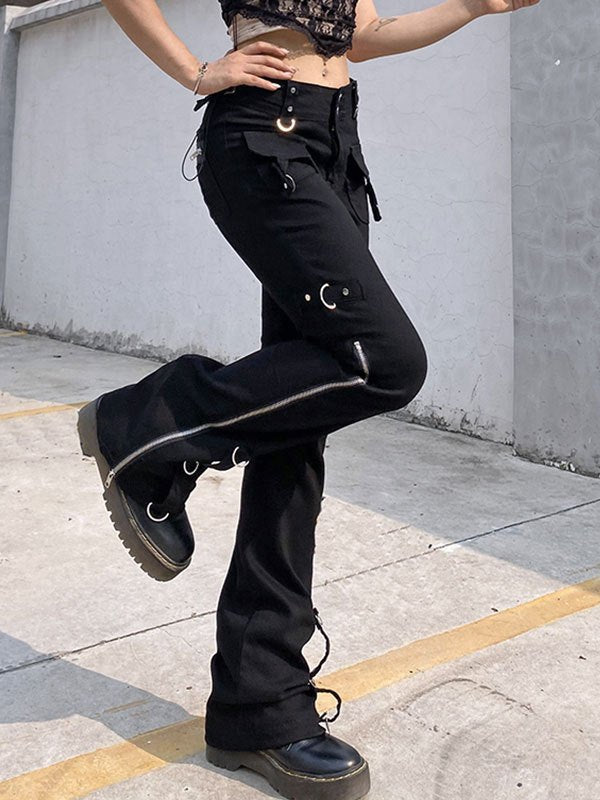 Flare Cargo Jeans mit niedriger Taille und Reißverschluss-Detail