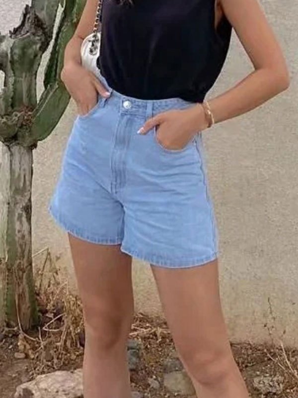 Basic Washed Denim Shorts