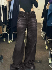 Schwarze Baggy-Boyfriendjeans im Vintage-Waschung