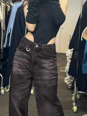 Schwarze Baggy-Boyfriendjeans im Vintage-Waschung