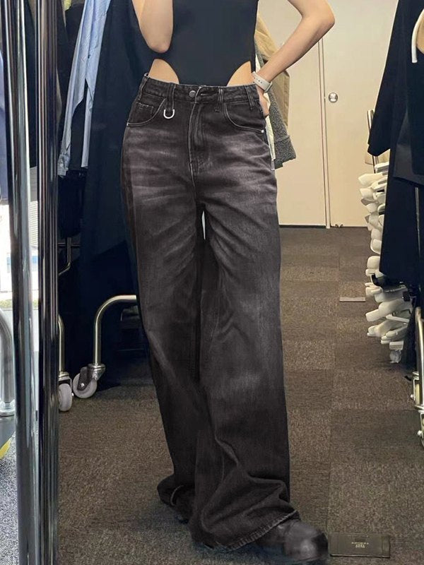 Schwarze Baggy-Boyfriendjeans im Vintage-Waschung