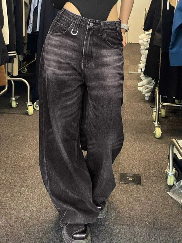 Schwarze Baggy-Boyfriendjeans im Vintage-Waschung