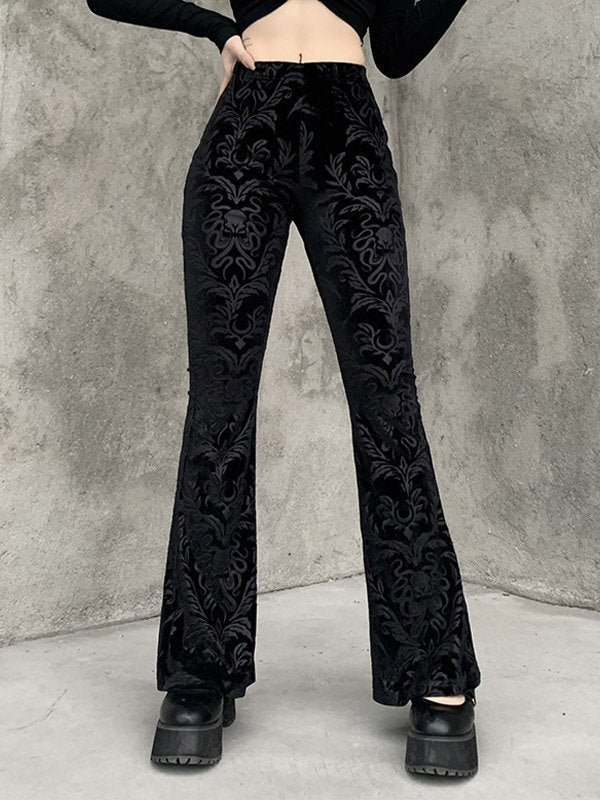 Black Vintage Embossed Velour Flare Pants