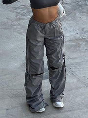 Vintage Cutout Fallschirm-Cargohose mit Bindeband