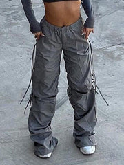 Vintage Cutout Fallschirm-Cargohose mit Bindeband