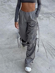 Vintage Cutout Fallschirm-Cargohose mit Bindeband