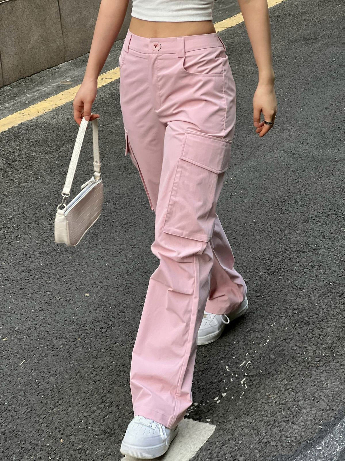 Gerüschte, rosa Cargohose mit geradem Bein