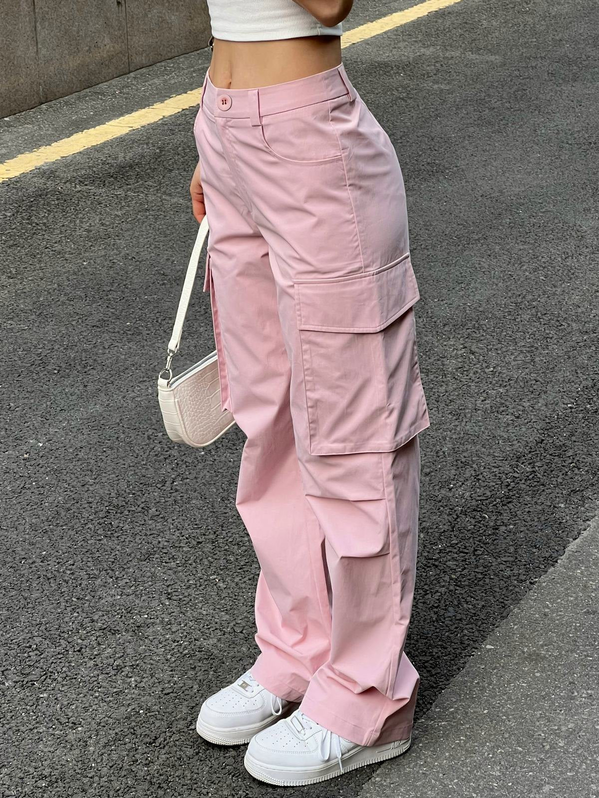 Gerüschte, rosa Cargohose mit geradem Bein
