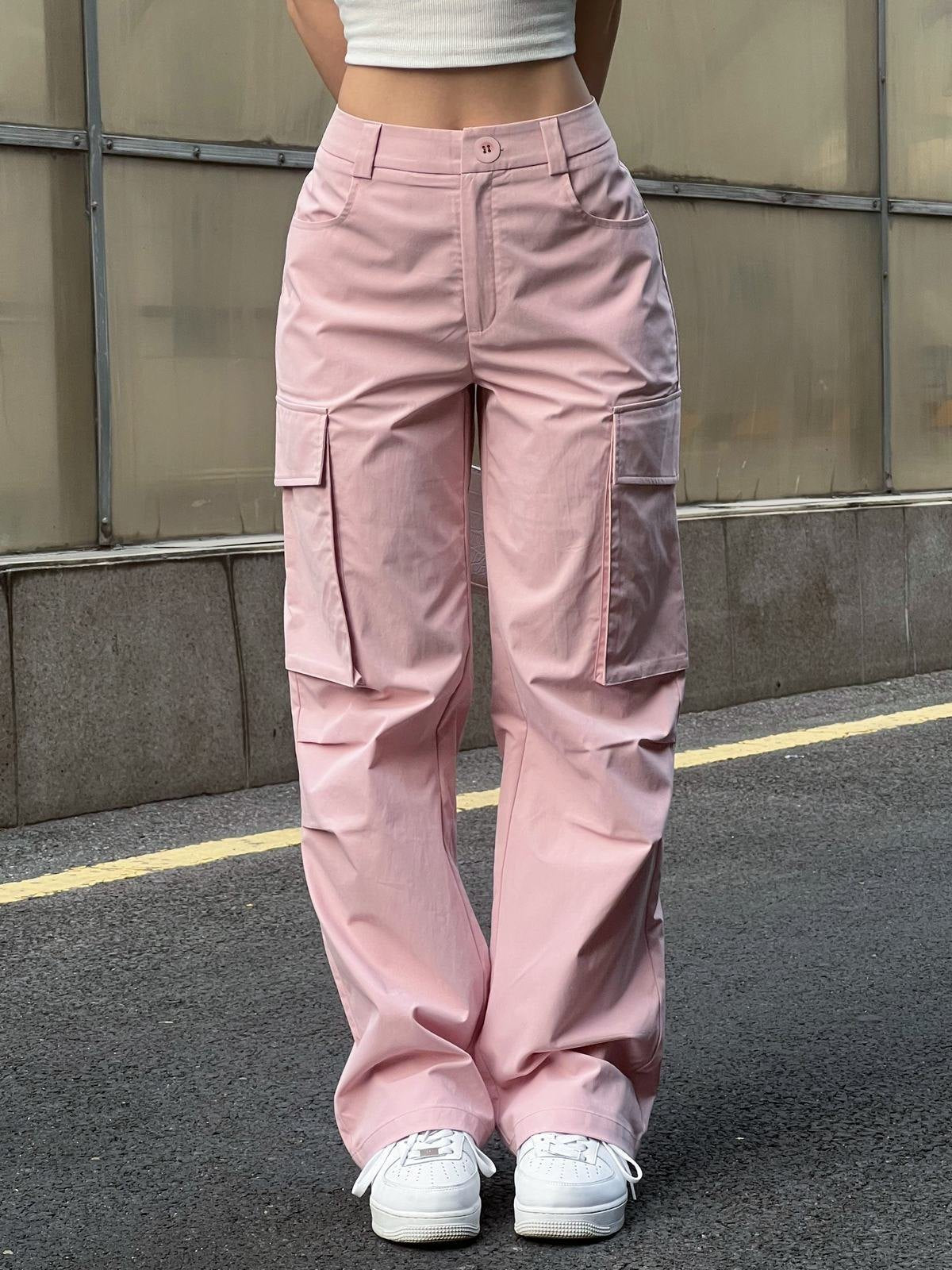 Gerüschte, rosa Cargohose mit geradem Bein