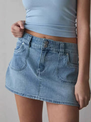 Double-Button High-Waisted Denim Skirt