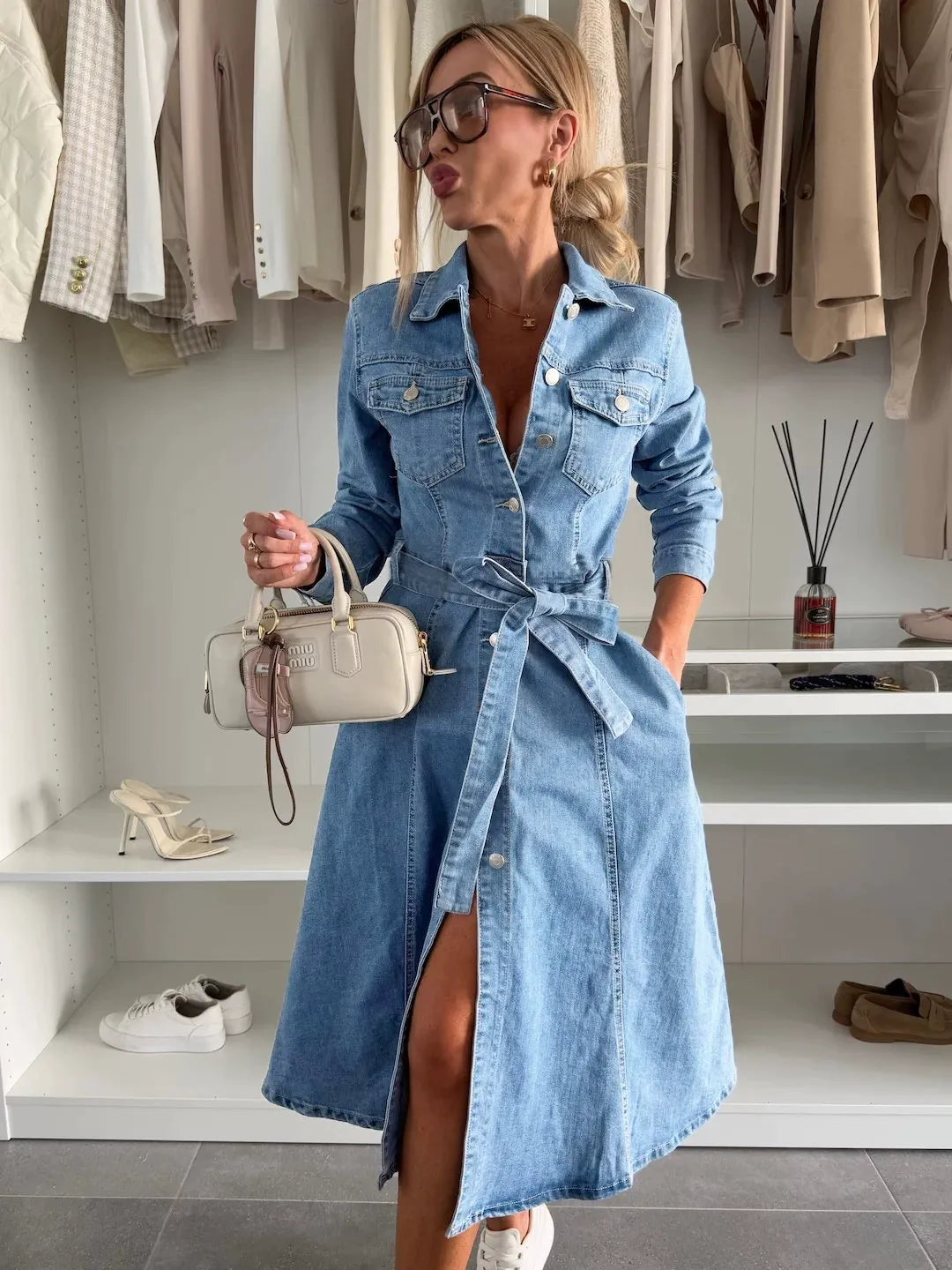 Long-Sleeved Shirt Denim Dress