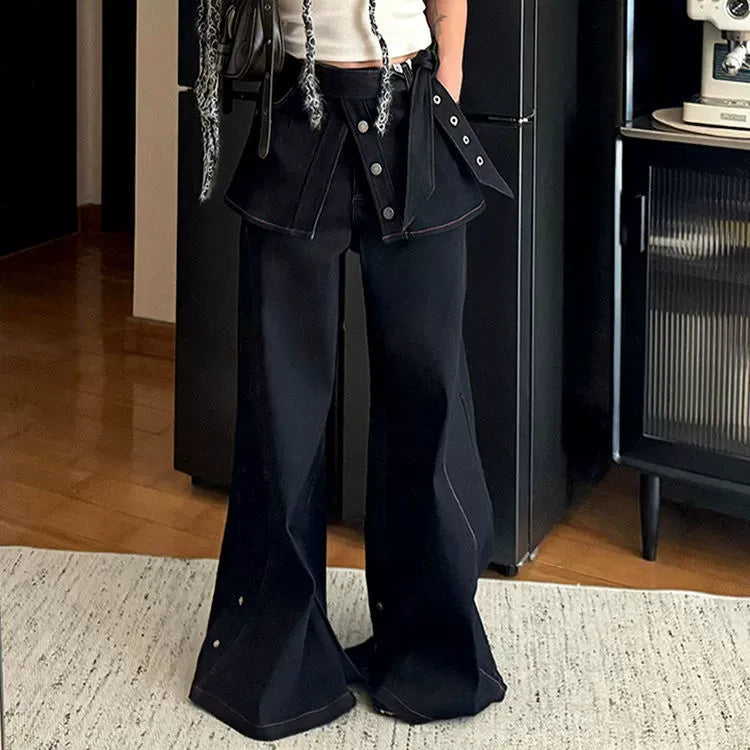 Two Pairs Of Retro Fake Wide-Leg Jeans