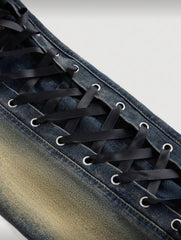 Leopard Print Short Velvet Blended Jeans