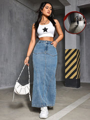 Slit Denim Fishtail Skirt