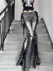 Lace-Tied Split Jeans