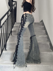 Lace-Tied Split Jeans